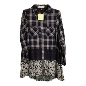 NWT A’reve Plaid Multi Media Tunic Top or Dress Small Modest Dark Academia